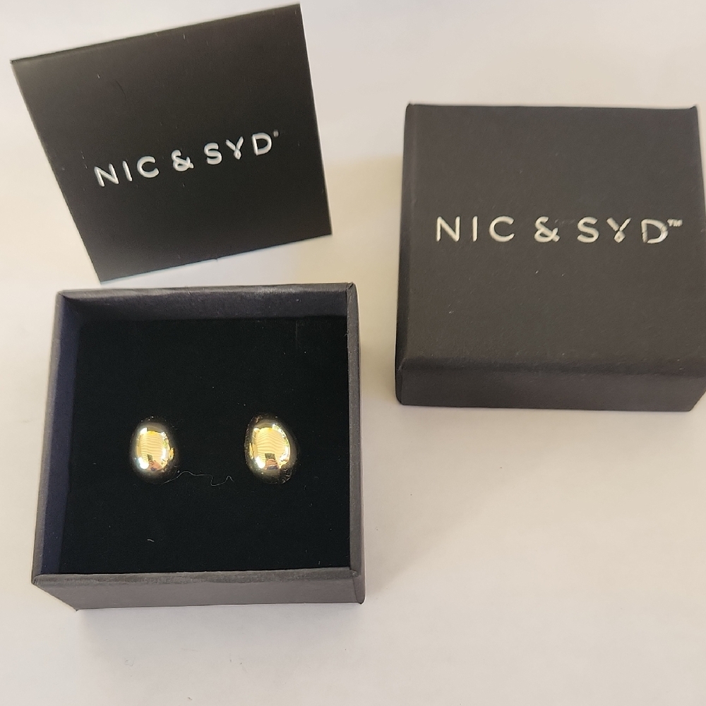 NIC & SYD Polished Gold Oval Drop Pierced Earrings New In Box